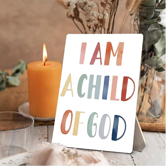 Baby Girls Boys Nursery Decor - Boho I Am a Child of God Christian Wooden Stand Sign, Nursery Decor, 5x7 Inch