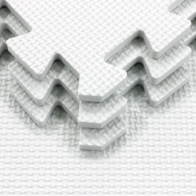 Yostrong® 18 Tiles Interlocking Puzzle Foam Baby Play Mat with Straight Edges for Playing - EVA Babies Crawling Mat | Rubber Floor Work Out Mats for Home Gym. White. YOC-Ab18S18