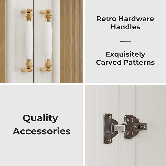 Solid Wood Wardrobe Closet:TemkTuek 70.87" Large Armoire,Clothing Storage Cabinet with Drawers,Doors,Hanging Railsand Shelves,Vintage Freestanding,Bedroom,White(19-19)
