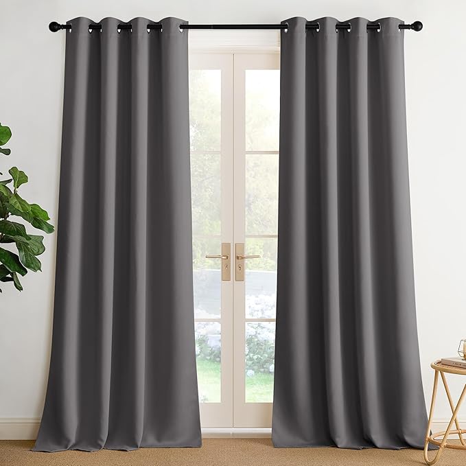 NICETOWN Grey Blackout Curtains for Bedroom 108 inches Long, Extra Long Thermal Insulated Grommet Shades for Living Room, Privacy Window Treatment Drapes for Nursery, Laundry, 2 Panels, W52