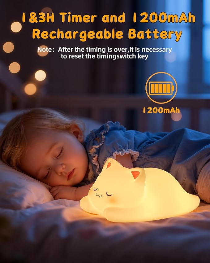 ZKLiLi Night Light for Kids Cute Cat Lamp,16 Colors+Tap+Remote+Silicone Kids Cute Cat Lamp Gifts,USB Remote Rechargeable Cat Night Lights for Room Decoration