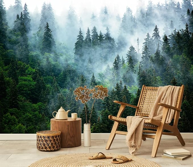 Misty Forest Wallpaper Peel and Stick Foggy Forest Self Adhesive Mural for Living Room Bedroom 157"x108"
