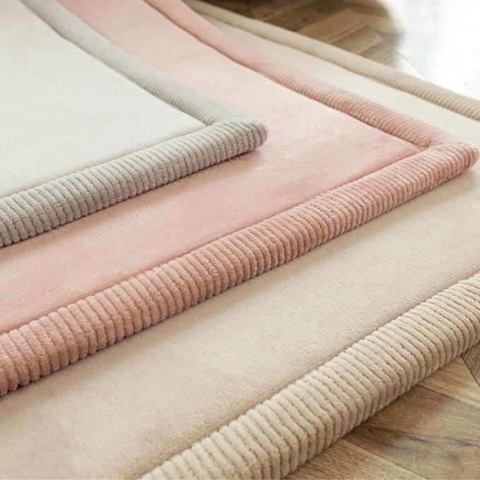 Stylish Coral Velvet Baby Play Mat for Floor 47" x 67" Beige – Soft 1" Thick High-Density Memory Foam Nursery Rug,Kids Rug with Non-Slip Backing for Crawling & Playing, Playroom Rug, Kids Carpet