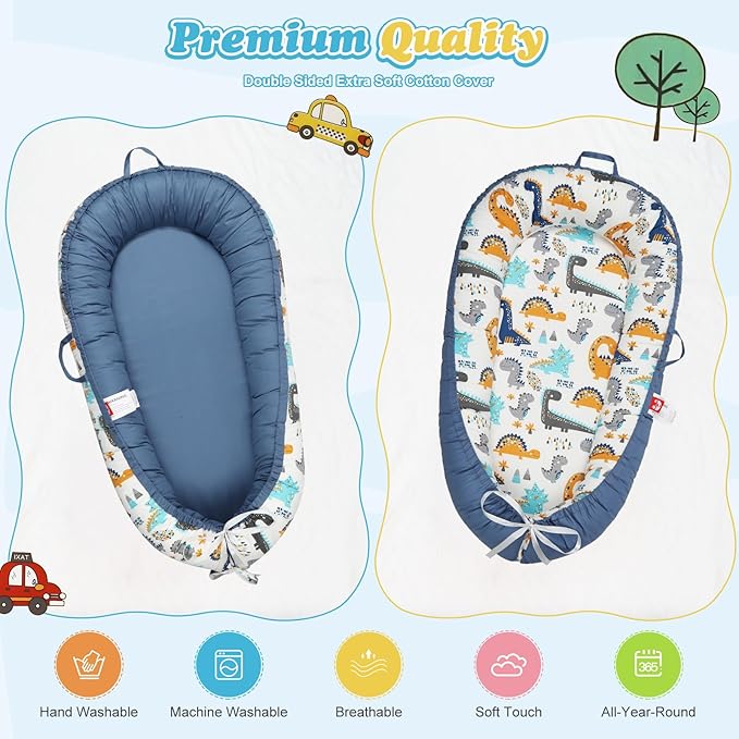 Baby Lounger for Newborn - Portable Infant Seat with Breathable Cover, Adjustable Cotton Lounger for Floor Play & Travel | Newborn Essentials Gift 0-24M
