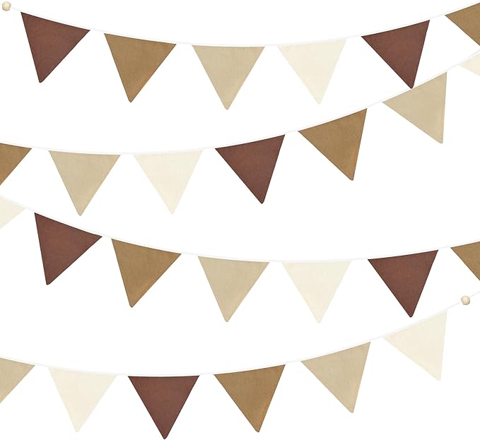 2 Sets of Gradient Brown Nursery Garland 24Pcs Brown Pennant Banner Flags Boho Fabric Triangle Streamers for Kids Jungle Woodland Birthday Baby Shower Teddy Bear Party Decorations Baby Room Decor