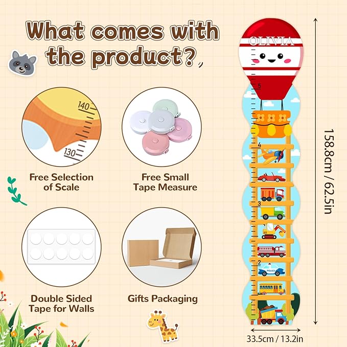Personalized Wooden Traffic Growth Chart Height Ruler,Custom Name Baby Height Growth Chart Wall Toddler Boys Girls,Nursery Wall Decor Baby Room,Child Height Wall Chart