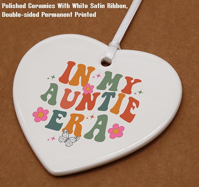 Heart Shaped Christmas Ornament-Auntie Era Gift-Best Aunt Ever Keepsake for Niece Nephew-Birthday or Baby Announcement Present for New Auntie to Be-Promoted to Aunt Ceramic Ornament