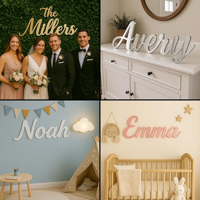 Large Custom Acrylic Mirror Name Sign, Handmade Personalized 3D Laser Cut Acrylic Name Sign for Nursery Wall Tabletop Bedroom Wedding Man Cave Birthday Christmas Gift