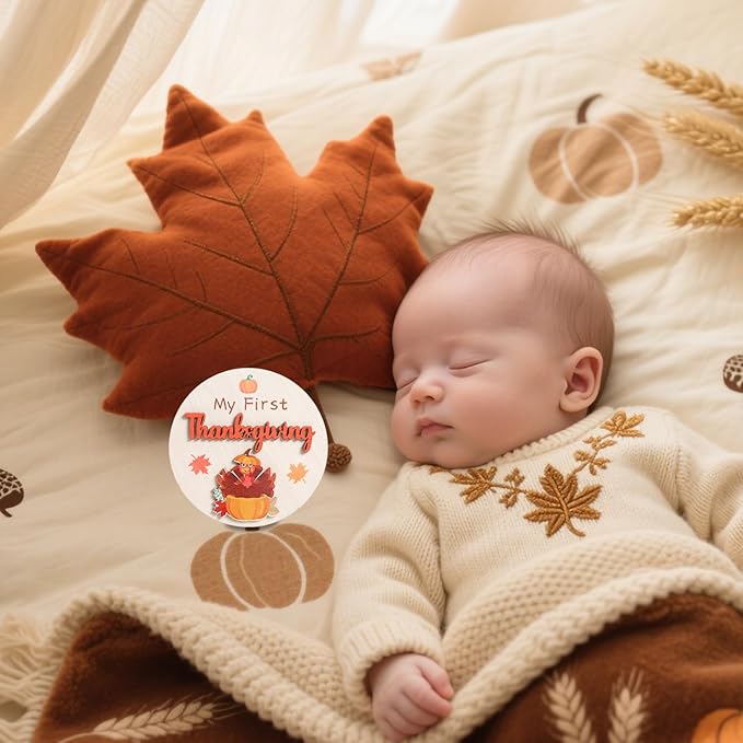 My First Holiday Milestone Signs, 12PCS Baby Holiday Milestone Double-Deck Cards, Wooden Discs Announcement Sign Newborn Photo Props for Baby Shower Party Supplies Gift