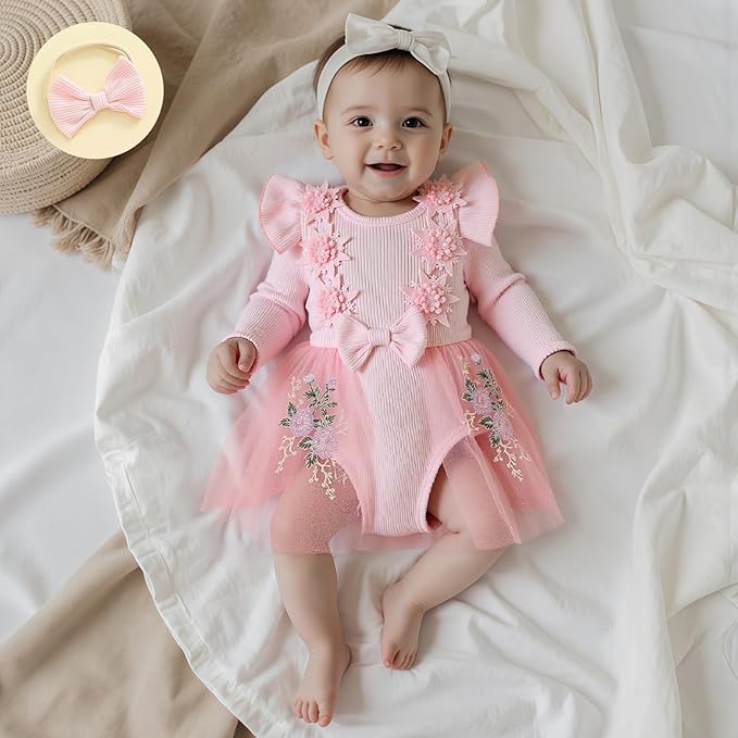 Giraropa Baby Girl Fall Winter Clothes Long Sleeve Romper Dress + Socks + Headband Newborn Infant Cute Casual Outfits