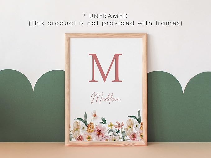Personalized Name Flower Nursery Wall Art Prints, Crib & Nursery décor, Newborn Baby Girl Gift Present, Floral Baby Girl Room Pictures, Poster For Baby And Kids (1 Print, Flower 8)