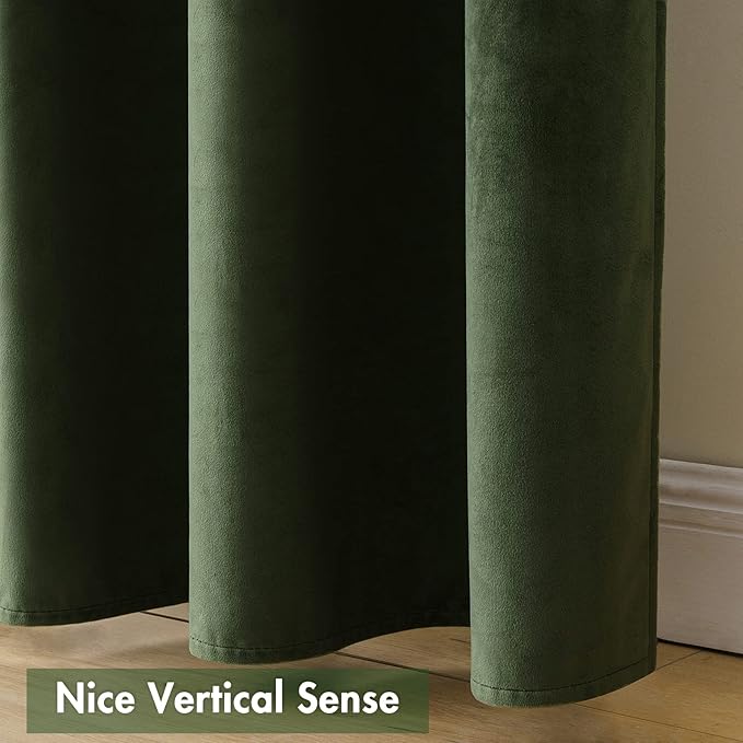 MIULEE Olive Green Velvet Curtains Thermal Insulated Blackout Curtain Drapes for Bedroom Living Room Darkening 96 Inches Long Curtains Panels Rod Pocket Set of 2
