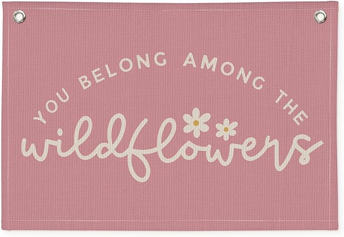 Girls Room Decor, Wildflower Baby Girl Nursery Decor, Baby Shower Pink Linen Canvas Banner, Wall Hanging Banner Flag 20x30 Inch - Hot Pink