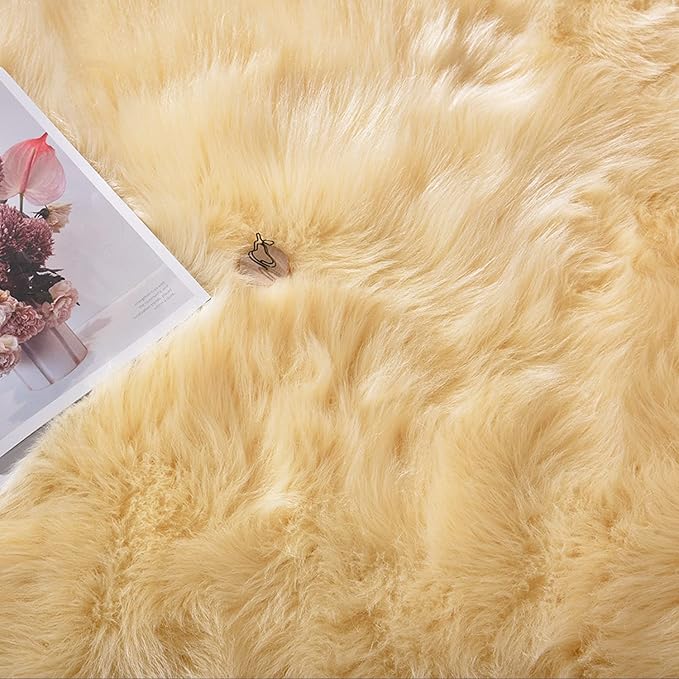 Latepis 3x4 Rugs Yellow Fur Rug Washable Faux Sheepskin Rug Shag Fluffy Rugs for Bedroom Cute Room Décor, Rectangle