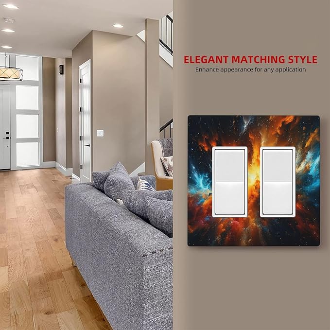 Outlet Covers Cosmic Outer Space Nebula Explosion 2 Gang Light Switch Cover Plate Double Rocker Switch plate Covers Decorative Wall Plates Electrical GFCI Receptacle for Home Decor