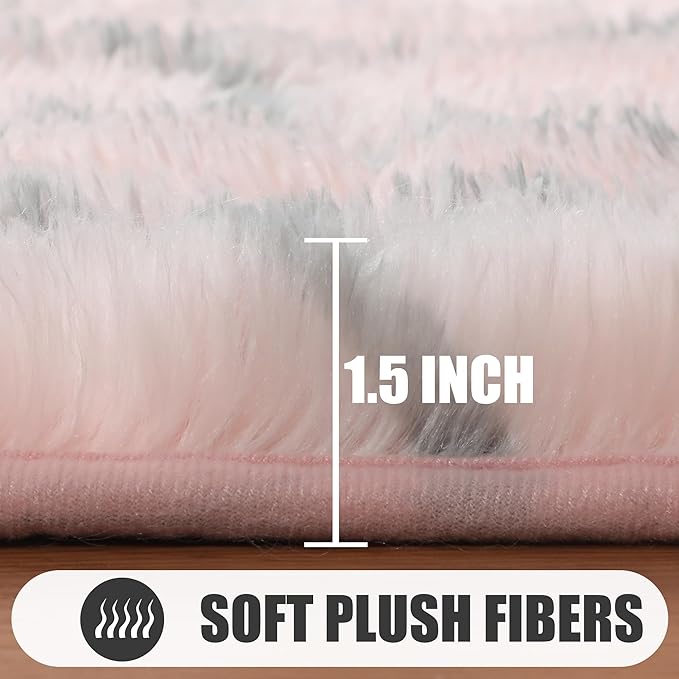 ONASAR Rugs for Living Room Bedroom, 5x8 Washable Fluffy Pink and Grey Area Rug, Geometric Boho Soft Plush Shaggy Fuzzy Floor Carpet for Nursery Kids Girls Boys Teen Dorm Home Decor Aesthetic