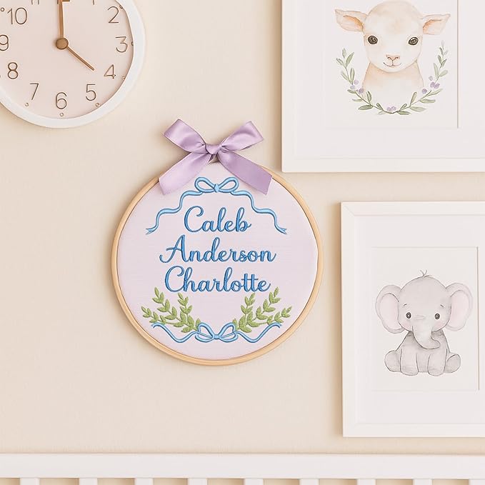 Personalized Baby Name Sign Welcome Baby Announcement Sign Newborn Baby Embroidery Hoop with Bows Baby Hospital Name Sign Custom Infant Baby Name Baby Shower Gifts (13)