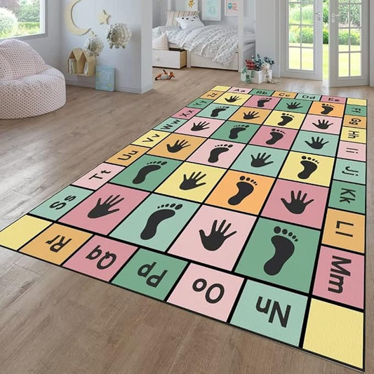 Hopscotch Play Rugs Kids, ABC Alphabet Education Carpet, Playroom Bedroom Living Room Decor Learning mat (Pink,71x106 in)
