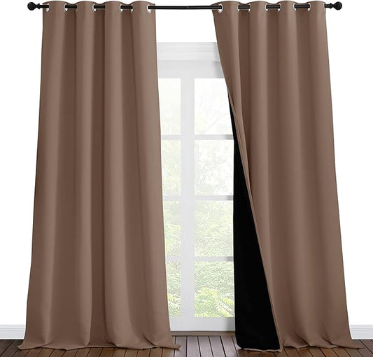 NICETOWN Extra Long Truly Blackout Drapes for Hall and Villa, 100% Blackout Window Curtain Panels with Black Lined for Night Shift Worker, 55-inch Width, 102-inch Length, Cappuccino, 2 Pieces