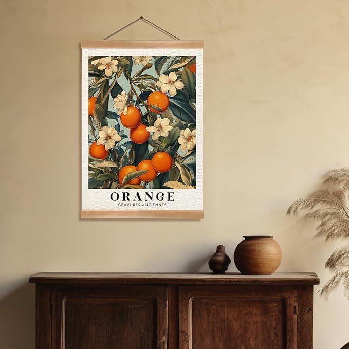 ZTGDA Farmhouse Orange Wall Art,Vintage Botanical Fruit Poster, French Style Citrus Wall Decor, Linen Canvas Hanging Poster for Kitchen, Dining Room, or Cafe Decor(Orange)