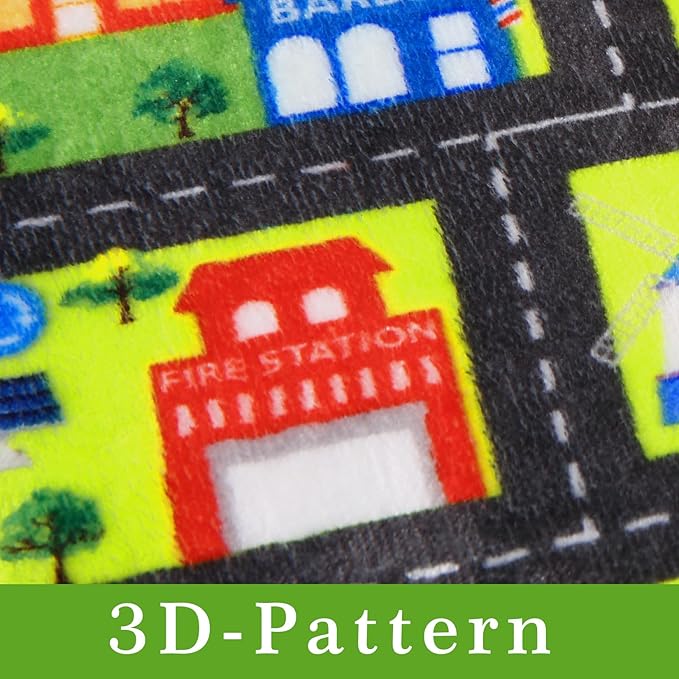 Kids Carpet Playmat 8x10 Car Play Rug Large Kids Play Rug City Traffic Road Mat Low Pile Non Slip Fun Carpet for Kids Children Nursery Playroom Classroom Educational City Life Carpet Black