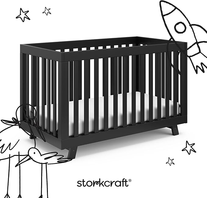 Storkcraft Beckett Convertible Crib (Black) – Converts from Baby Crib to Toddler Bed and Daybed, Fits Standard Full-Size Crib Mattress, Adjustable Mattress Support Base