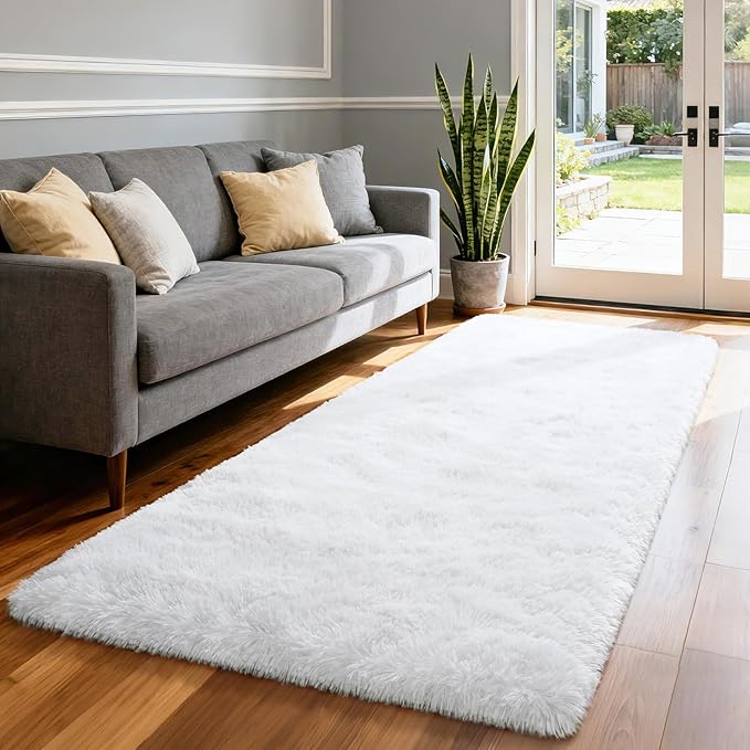 Merelax Soft Runner Rugs for Living Room Hallways Entry, 2x6 Snow White Fluffy Fuzzy Rug for Christmas Trees Holiday Decor Aesthetic, Non-Slip Plush Shaggy Furry Bedside Indoor Floor Shag Carpet