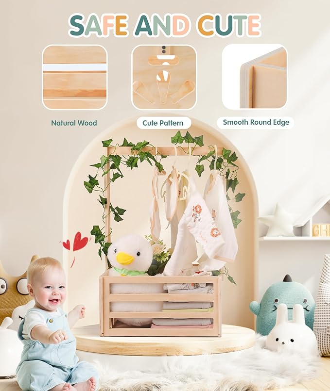 Wooden Baby Shower Crate Closet, Baby Shower Basket with Garland, Welcome Gift Basket Wooden Crate for Baby Shower, Newborn Boys Girls Pregnancy Gifts for New Parents-13.5" L