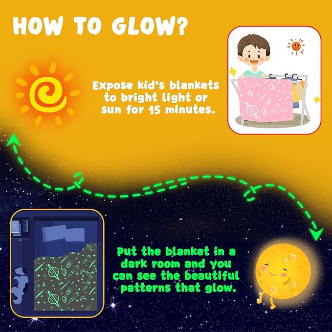 inhand Pink Blanket Girl Room Decor Glow in The Dark Blanket Soft Cute Space Star Moon Galaxy for Kids Birthday Gifts Planet Toys for 3,4,5,6,7,8,9,10,11,12 Years Old (50''x60'' Pink)