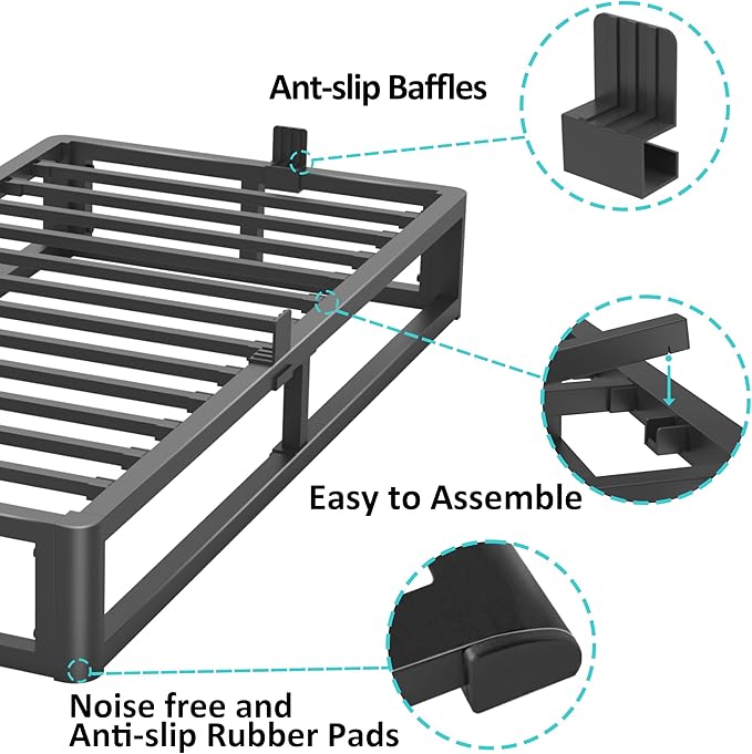 Upgrade Anti Bending and Round Corner Legs 10 inch Metal Twin Bed Frame 3500 LBS Heavy Steel Slats Support Platform Bed Frames No Box Spring Needed Platform Noise Free Easy Assembly