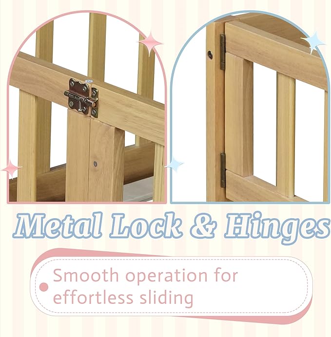 Twin Size Floor Bed for Kids, Wood Montessori Floor Beds with Fence Railings, Door & Slats Support, Twin Playhouse Bed Frame for Boys Girls, No Box Spring Needed, Natural