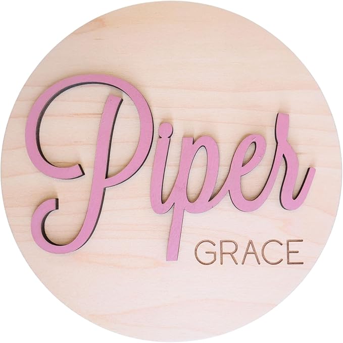 Custom Baby Name Announcement Disc, Wooden Hospital Photo Prop, 30 Colors & Multiple Font Options, Personalized Welcome New Baby Name Sign, 4-8 Inches
