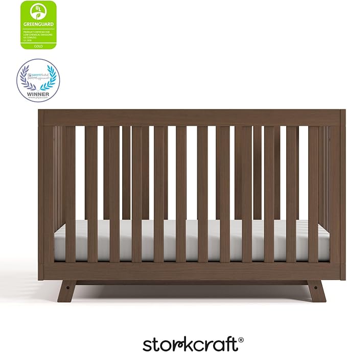 Storkcraft Beckett 3-in-1 Convertible Crib (Hazelnut) – GREENGUARD Gold Certified, Fits Standard Crib Mattress, Converts to Toddler Bed and Daybed, 4 Adjustable Mattress Heights, Grow-with-Me Design