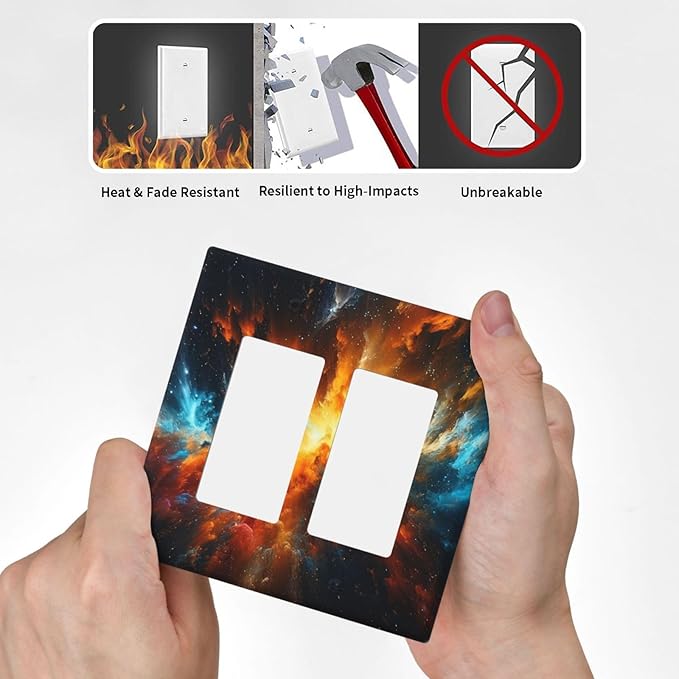 Outlet Covers Cosmic Outer Space Nebula Explosion 2 Gang Light Switch Cover Plate Double Rocker Switch plate Covers Decorative Wall Plates Electrical GFCI Receptacle for Home Decor