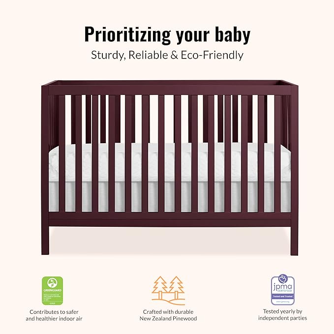 Dream On Me Synergy MOD 5-in-1 Convertible Full-Size Baby Crib with Toddler, Day & Full Bed Conversion in Auburn, GreenGuard Gold & JPMA, 3 Mattress Heights, Sustainable Pinewood