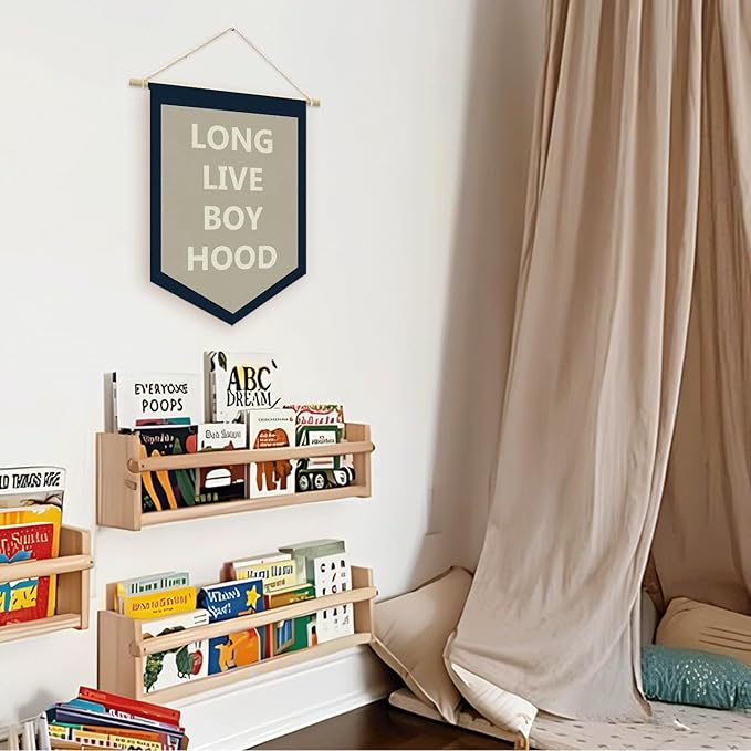 Long Live BoyHood Banner, Boy Room Decor, Boy Nursery Decor, Navy Blue Pennant Flag Wall Hanging Decor for Boys Bedroom Toddler Decorations