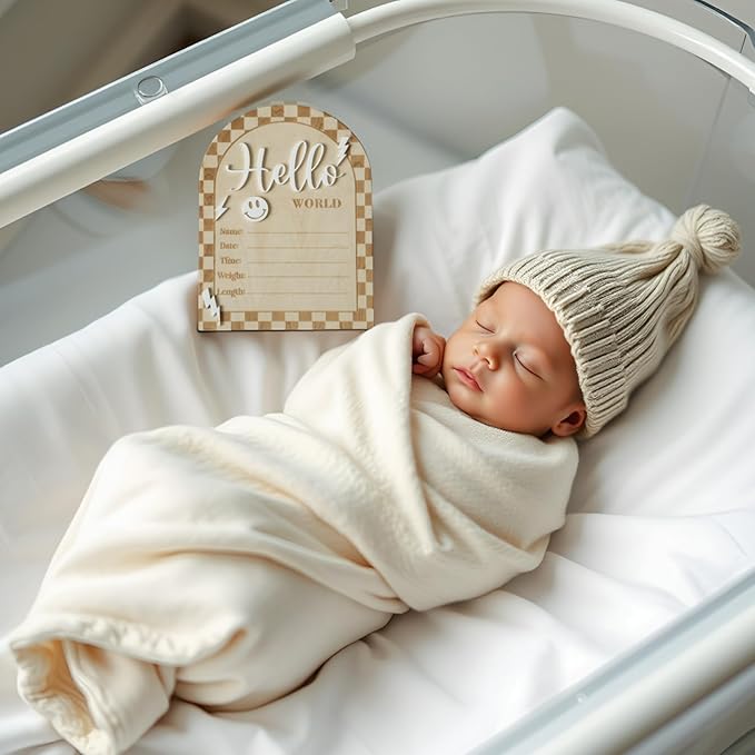 Baby Announcement Sign, Hello World Newborn Sign for Hospital, Rad Little Dude Card, Baby Announcements Ideas, Newborn Photography Props Double-Sided (HW2)