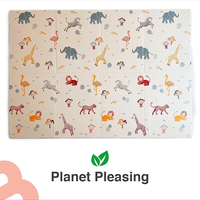 ORIBEL PurePlay Baby Play mat | 79" x 59" | Odour Free | Easy to Clean | Water & Stain-Resistant | Reversible & Foldable | 3 Layer Protection| Scratch Resistant (Savanna Adventure)