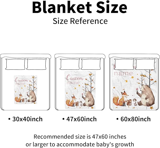 Personalized Baby Blankets for Girls, Custom Name Fox Sika Deer Design Baby Blanket, Soft Receiving Blanket for Newborns and Toddlers, Ideal for Baby Showers and Nursery Decor