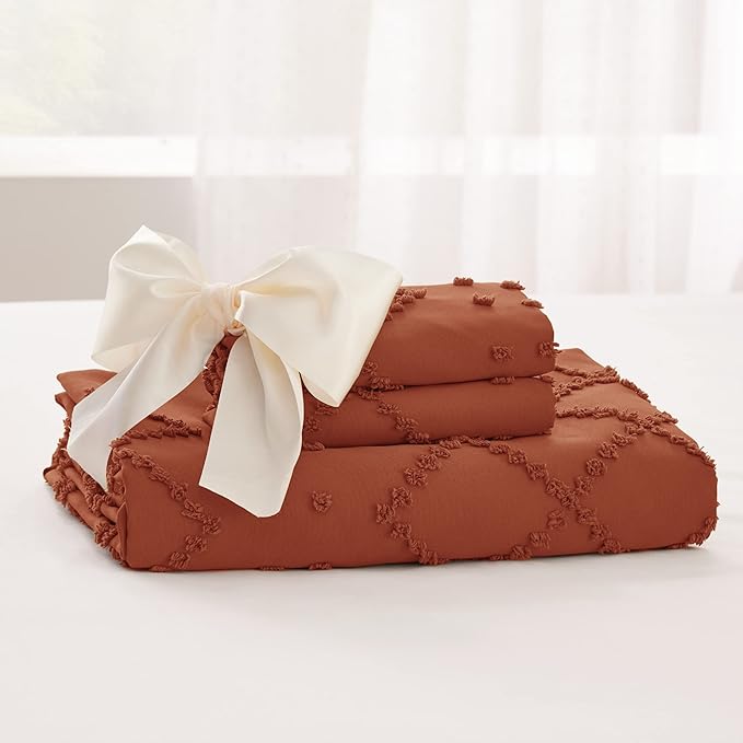 Bedsure Boho Duvet Cover Full Size - Terracotta Breathable & Soft Boho Bedding, Machine Washable Comforter Cover for All Seasons, Includes 1 Duvet Cover 80"x90" with 2 Pillow Shams & Zipper Closure