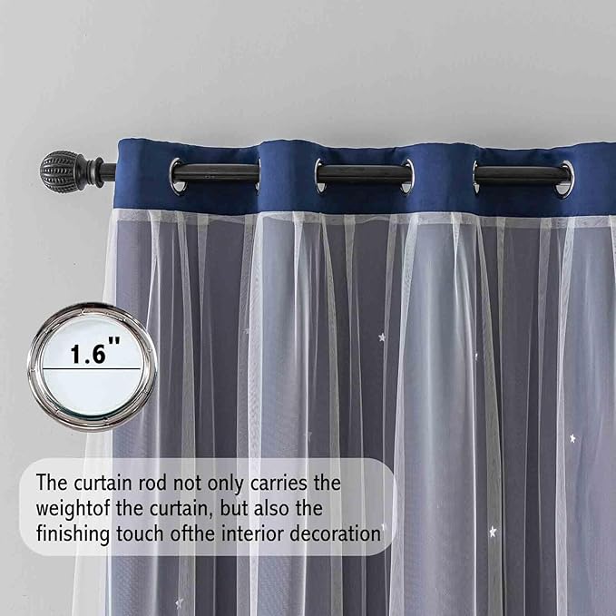 Anytime Romantic Kids Curtain,Hollow-Out Stars Window Curtain Double Layer Blackout Curtains for Girls Bedroom Kids Room 2Panel,(W52 x L84,Navy Blue)