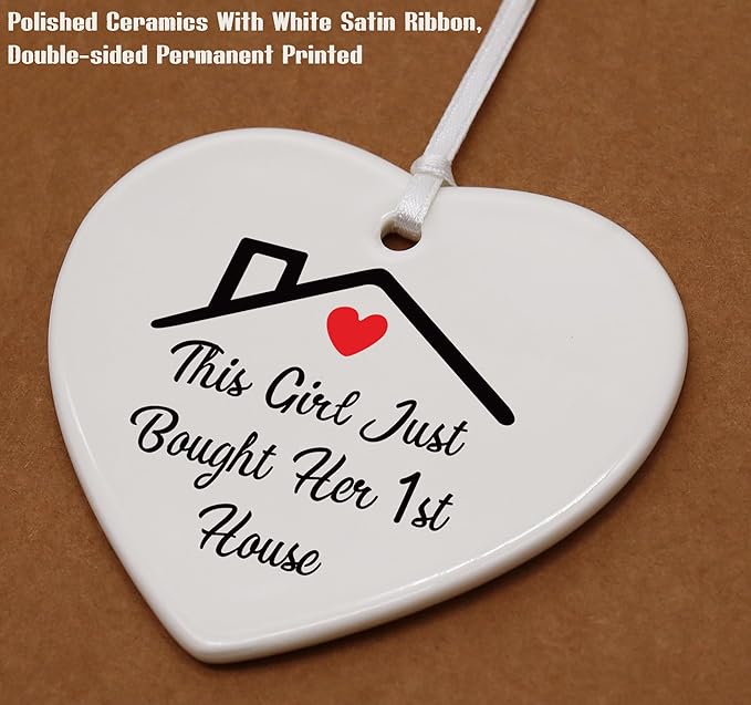 Heart Shaped Christmas Ornament-New Homeowner Gift-Happy New Home Present for First Time Buyer Realtor-Housewarming Ceramic Keepsake Decor with Gift Box