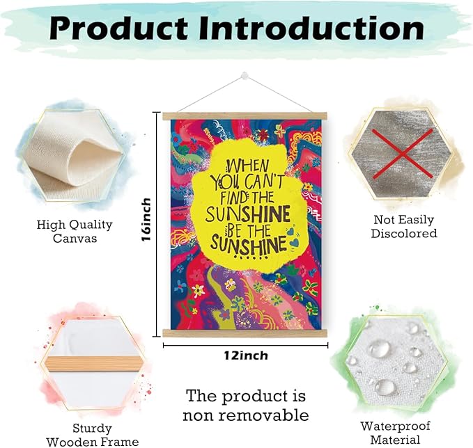Qswo Inspirational Quotes Wall Decor,Be The Sunshine Positive Wall Art Poster Hanger Frame,Motivational Hanging Canvas Wall Decor for Women Girl Room Home Office