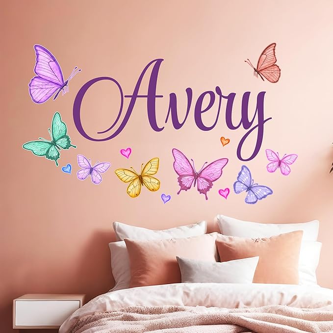 Personalized Name Butterfly Decor I Wall Decals for Girls Bedroom I Pink Room Decor I Butterfly Decorations I Multiple Size & Color Options