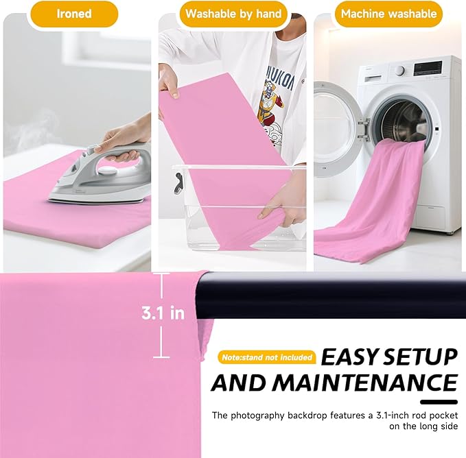 YSKE-Y2 Heavy Duty Photo Backdrop, 10x8ft Pink Seamless Fabric Background Photography Backdrop Curtain Screen for Photoshoot Video Studio Party