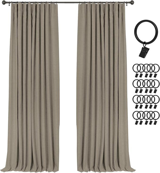 INOVADAY 100% Blackout Curtains for Bedroom, Black Out Curtains 84 Inch Long, Clip Rings Linen Blackout Drapes, Thermal Insulated Room Darkening for Living Room, 2 Panels - Fauxlinen,W50xL84