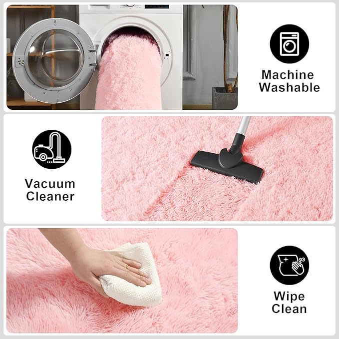 Merelax Soft Modern Indoor Large Shaggy Rug for Livingroom Bedroom Dorm Kids Room Home Decorative, Non-Slip Plush Fluffy Furry Fur Area Rugs Comfy Nursery Accent Floor Carpet 6x9 Feet, Pink
