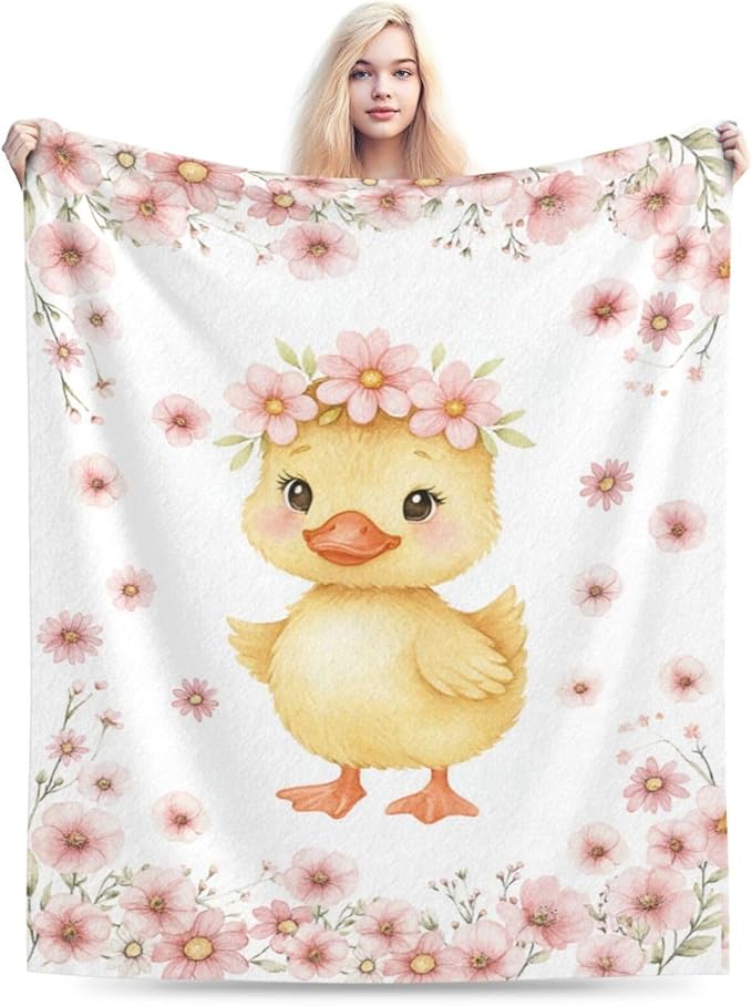 Duck Blanket Cute Duck Flower Throw Blanket Soft Cozy Fleece Fuzzy Plush Warm Stuff Animal Bedding Nursery Toddler Baby Blankets Gifts for Boys Girls Kids Adult Men Women 40"X50"
