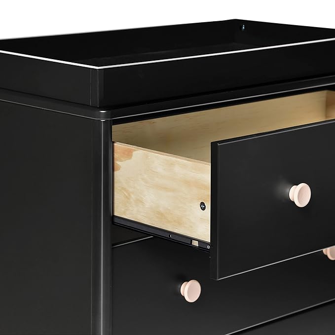 Babyletto Lolly 3-Drawer Changer Dresser with Removable Changing Tray in Black and Washed Natural, Greenguard Gold Certified
