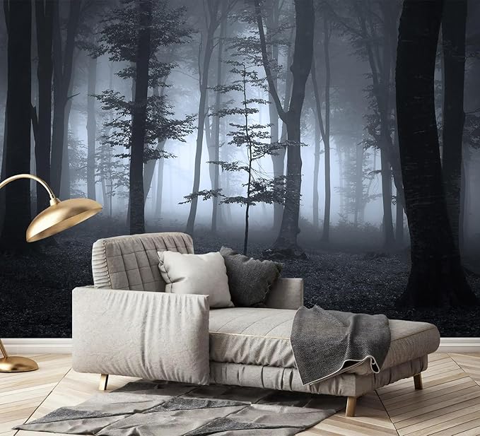 AFZEVEB-Foggy Dark Forest Wallpaper Landscape Tree Wall murals for Bedroom 136"x96"(Not Peel and Stick)